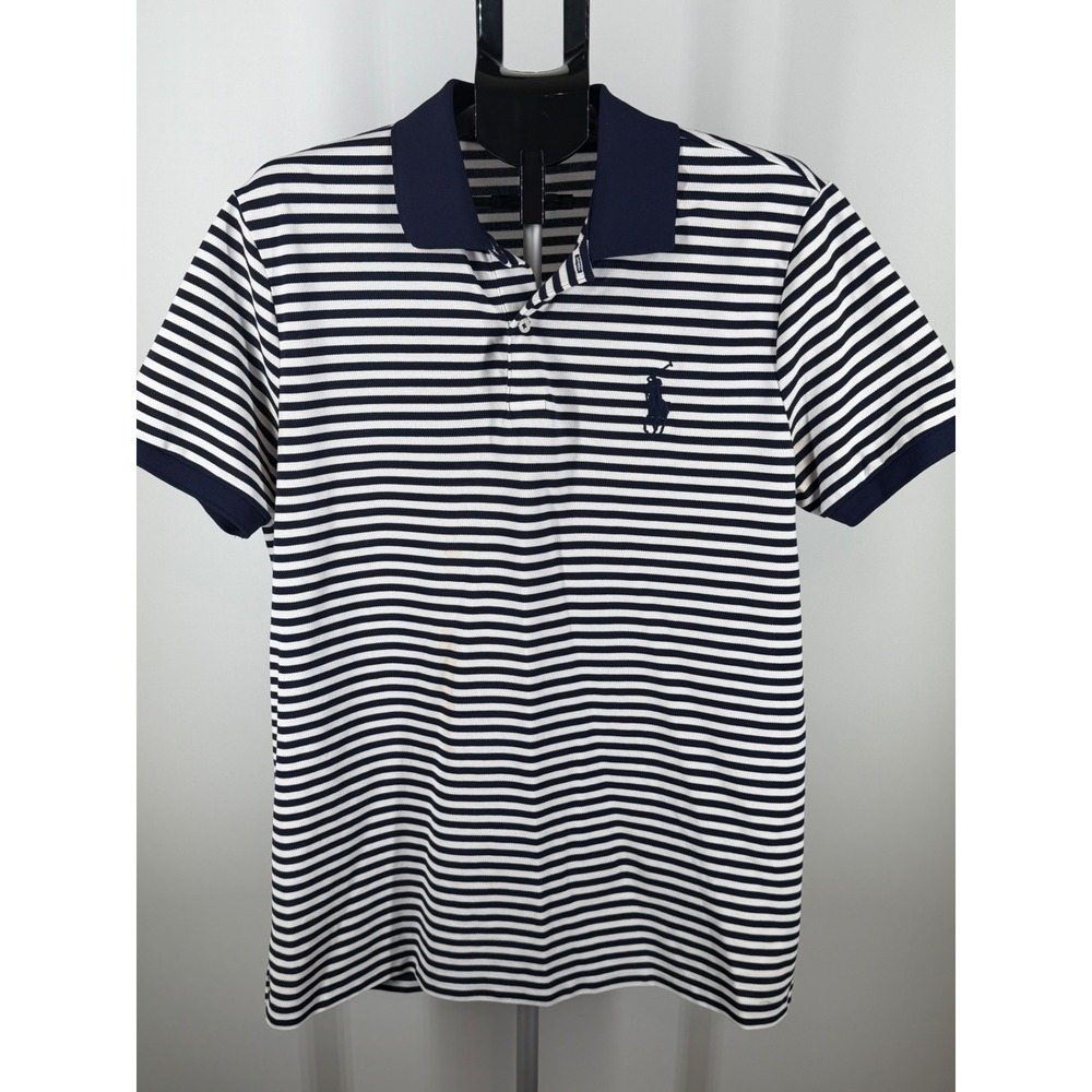 Polo Golf Ralph Lauren Mens XL Performance Striped Pima Cotton Polo Shirt Navy